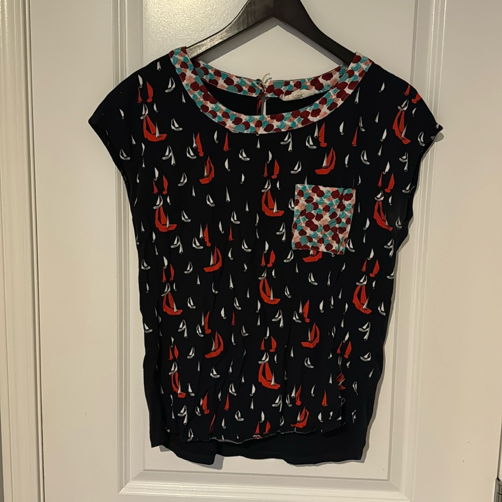 Whimsical Sailboat themed T-shirt with breast pocket